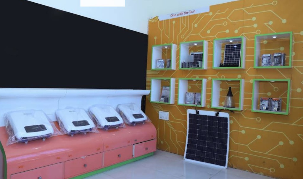 Ivaan Solar Energy product showroom with inverters and solar components